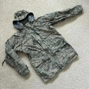 Military AIR FORCE Tiger Stripe Parka Rain Coat Jacket Medium Long 100% Nylon